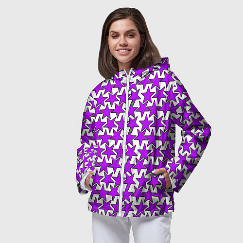 Женская ветровка Ретро звёзды фиолетовые / 3D-Белый – фото 3