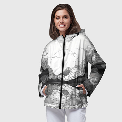 Женская ветровка Минималистичный пейзаж чб / 3D-Черный – фото 3