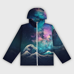 Ветровка с капюшоном женская Космическая Большая волна в Канагаве, цвет: 3D-белый