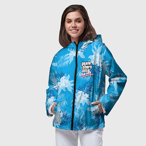 Женская ветровка Цветочный паттерн - GTA vice city / 3D-Черный – фото 3