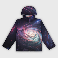 Ветровка с капюшоном женская Спиральная галактика в космосе, цвет: 3D-черный