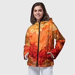 Ветровка с капюшоном женская Текстура упавших осенних листьев, цвет: 3D-черный — фото 2