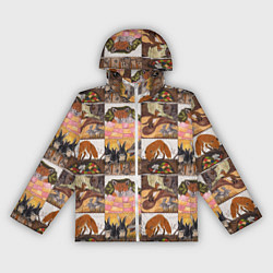 Ветровка с капюшоном женская Коллаж из рисунков с лисой, цвет: 3D-белый