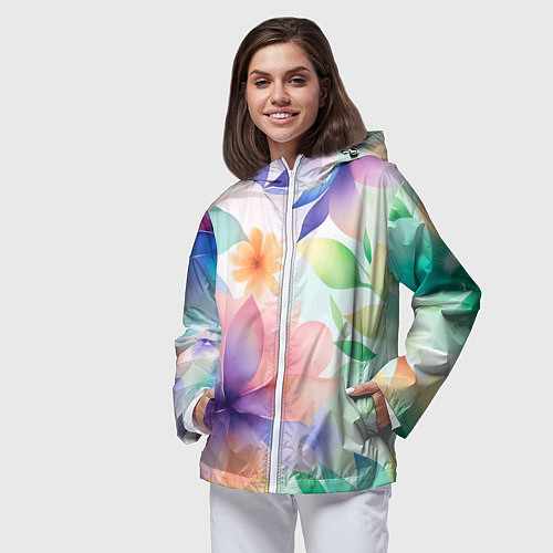 Женская ветровка Акварельные цветы - нейросеть / 3D-Белый – фото 3