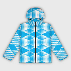 Ветровка с капюшоном женская Бирюзовые белые объемные ромбы, цвет: 3D-черный