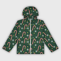 Ветровка с капюшоном женская Рождественский леденец и снежинки узор, цвет: 3D-белый