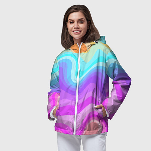 Женская ветровка Неоновая разноцветная волна / 3D-Белый – фото 3