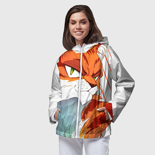 Женская ветровка Рыжий хитрый мультяшный кот / 3D-Белый – фото 3