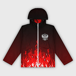 Ветровка с капюшоном женская Герб РФ - красное пламя, цвет: 3D-белый