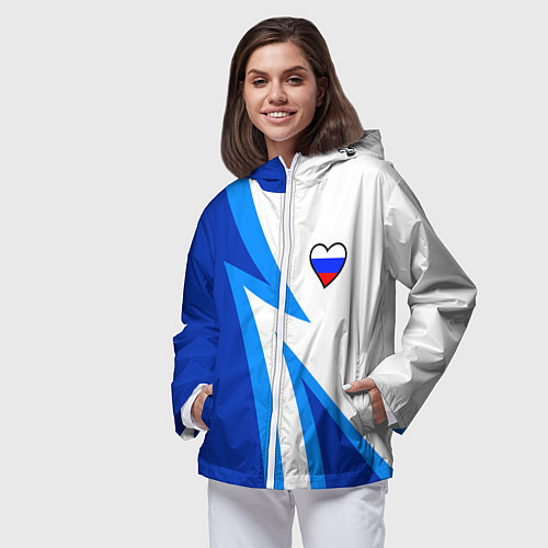 Женская ветровка Флаг России в сердечке - синий / 3D-Белый – фото 3