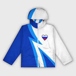 Ветровка с капюшоном женская Флаг России в сердечке - синий, цвет: 3D-белый