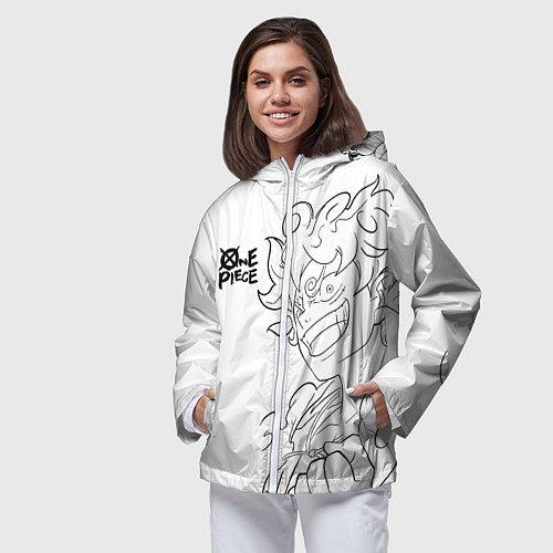 Женская ветровка Ван пис - Луффи гир 5 / 3D-Белый – фото 3