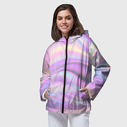 Ветровка с капюшоном женская Рвдужные волны, цвет: 3D-черный — фото 2