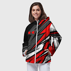 Ветровка с капюшоном женская Kawasaki - red uniform, цвет: 3D-белый — фото 2