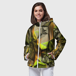 Ветровка с капюшоном женская Зеленая объемная космическая текстура, цвет: 3D-белый — фото 2