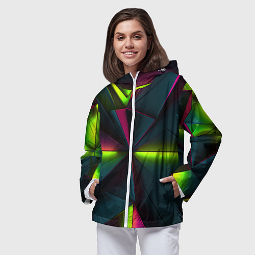 Женская ветровка Зеленые неоновые плиты / 3D-Белый – фото 3