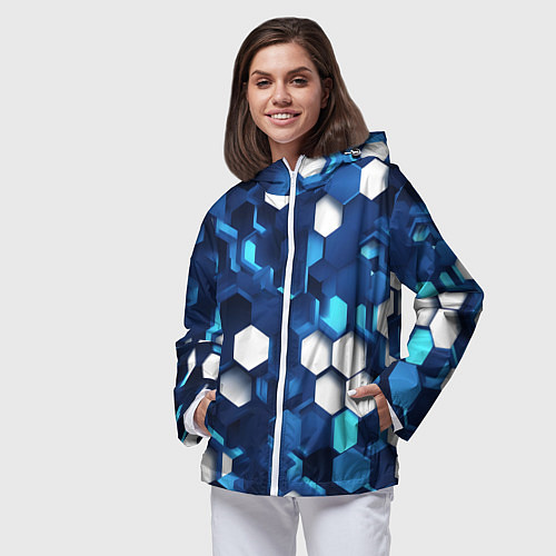 Женская ветровка Cyber hexagon Blue / 3D-Белый – фото 3
