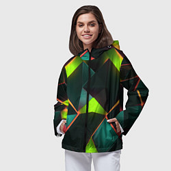 Ветровка с капюшоном женская Неоновый зеленый калейдоскоп, цвет: 3D-черный — фото 2