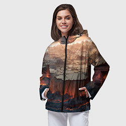 Ветровка с капюшоном женская Разлом земли и лавовой поверхности, цвет: 3D-черный — фото 2