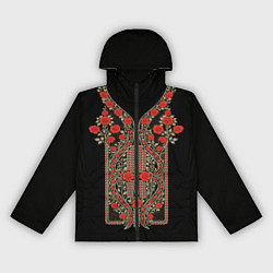 Ветровка с капюшоном женская Растительный цветочный орнамент - красные розы на, цвет: 3D-черный