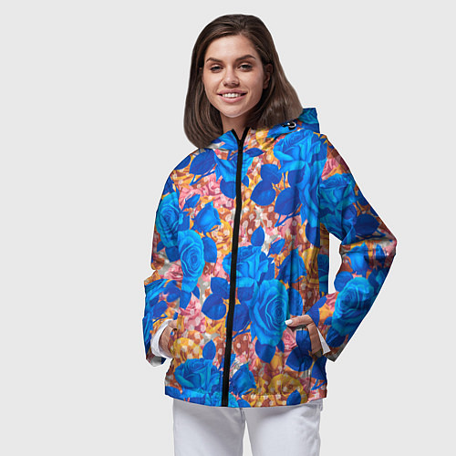 Женская ветровка Цветочный разноцветный узор с розами / 3D-Черный – фото 3