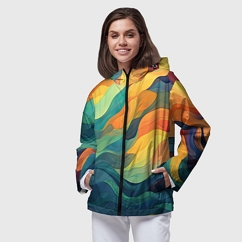 Женская ветровка Красочная палитра в волнах / 3D-Черный – фото 3