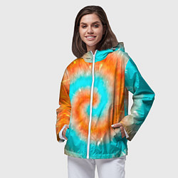 Ветровка с капюшоном женская Тай-дай апельсин, цвет: 3D-белый — фото 2
