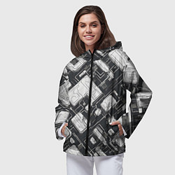 Ветровка с капюшоном женская Полосы Чёрно-белые киберпанк, цвет: 3D-черный — фото 2