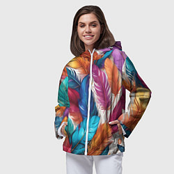 Ветровка с капюшоном женская Принт перья - нейросеть, цвет: 3D-белый — фото 2