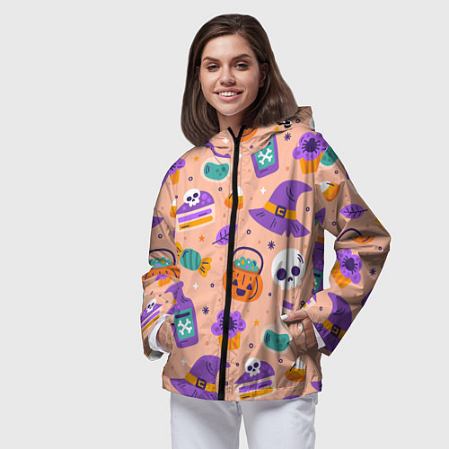 Женская ветровка Halloween skulls pattern / 3D-Черный – фото 3