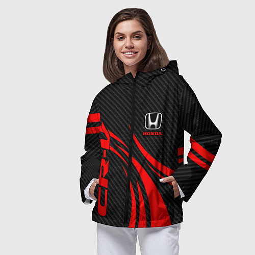 Женская ветровка Honda CR-V - красный и карбон / 3D-Черный – фото 3