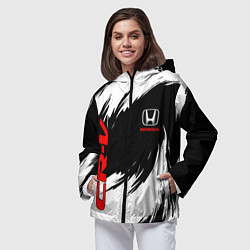 Ветровка с капюшоном женская Honda - белые краски, цвет: 3D-черный — фото 2