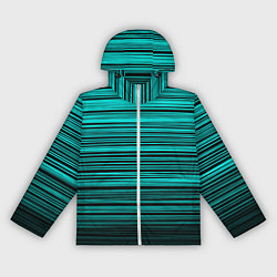 Ветровка с капюшоном женская Яркие неоновые бирюзовые полосы на черном, цвет: 3D-белый