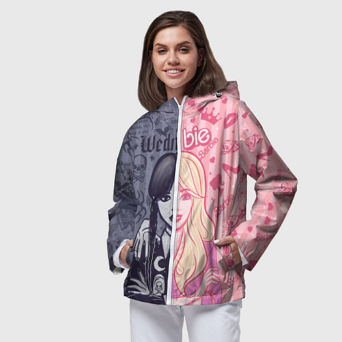 Женская ветровка Барби и Уэнсдей - мои две личности: в стиле тату / 3D-Белый – фото 3