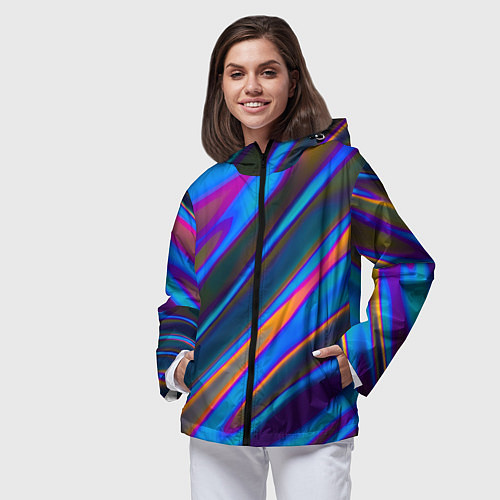 Женская ветровка Глитч галограмма радужная / 3D-Черный – фото 3