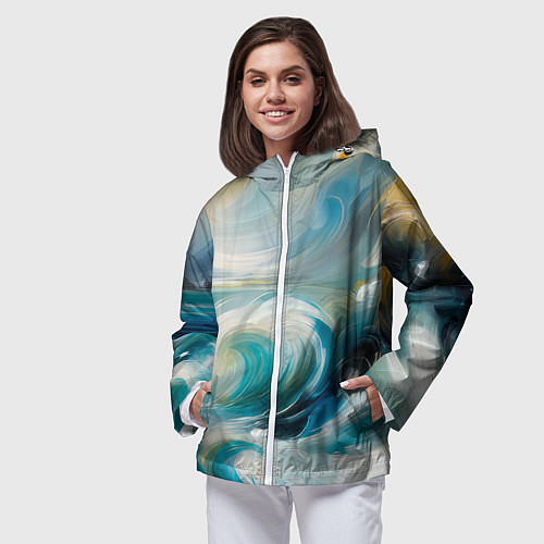Женская ветровка Штормовые волны океана / 3D-Белый – фото 3