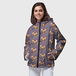 Ветровка с капюшоном женская Деревянные лошадки качалки, цвет: 3D-черный — фото 2