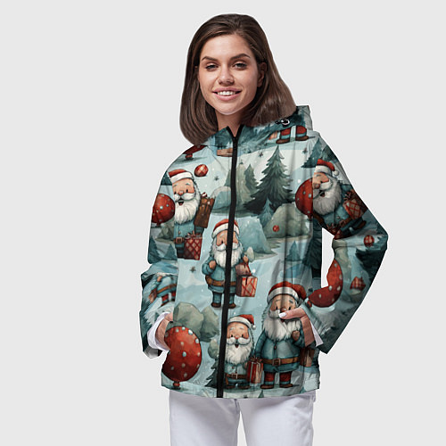 Женская ветровка Рождественский узор с Санта Клаусами / 3D-Черный – фото 3
