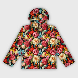 Ветровка с капюшоном женская Узор из роз и разных цветов, цвет: 3D-черный
