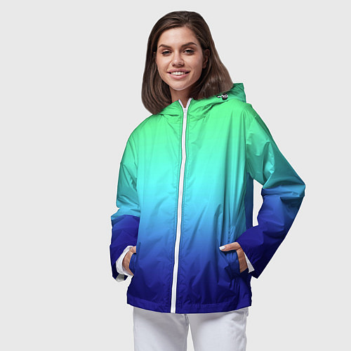 Женская ветровка Градиент зелёно-синий / 3D-Белый – фото 3
