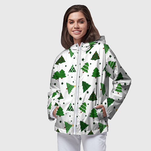 Женская ветровка Узор с зелеными елочками / 3D-Белый – фото 3