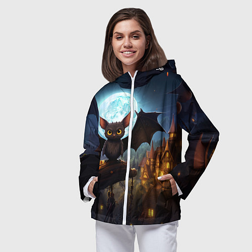 Женская ветровка Летучая мышка на фоне луны и замка / 3D-Белый – фото 3