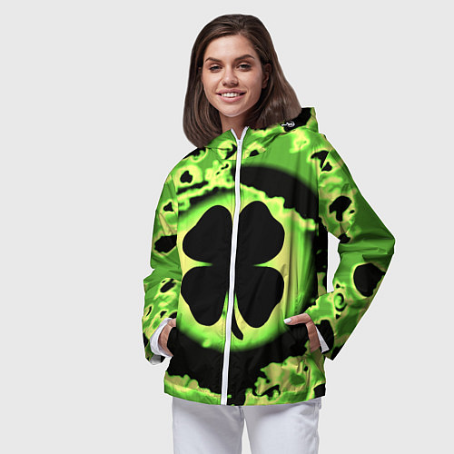 Женская ветровка Черный клевер кислотный / 3D-Белый – фото 3
