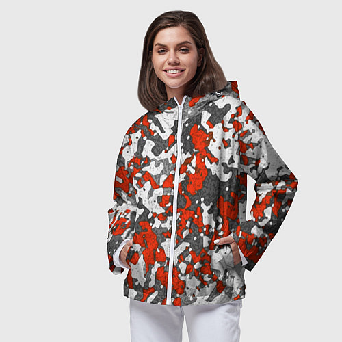 Женская ветровка Абстракция серо-красная / 3D-Белый – фото 3