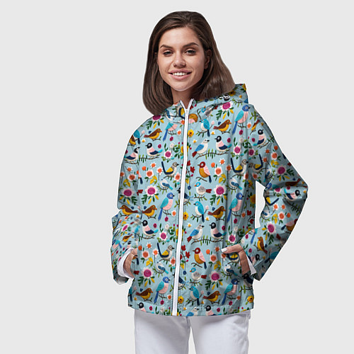 Женская ветровка Вязаные птички паттерн / 3D-Белый – фото 3
