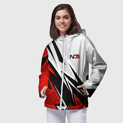 Женская ветровка N7 mass effect - white and red / 3D-Белый – фото 3