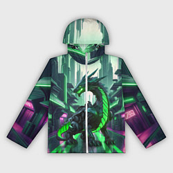 Ветровка с капюшоном женская Неоновый зеленый дракон, цвет: 3D-белый
