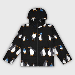 Ветровка с капюшоном женская Веселая семья пингвинов, цвет: 3D-черный