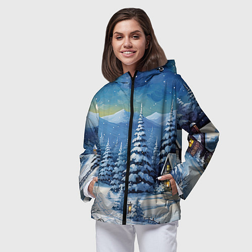 Женская ветровка Новогодние елки в снегу / 3D-Черный – фото 3