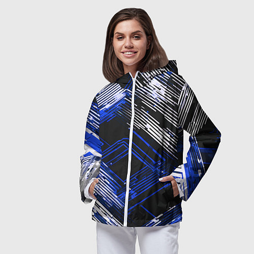 Женская ветровка Киберпанк линии белые и синие / 3D-Белый – фото 3
